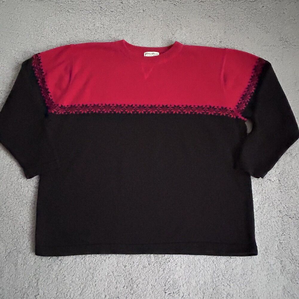 Vintage Eddie Bauer Sweater Mens 2 XL Christmas Red/Black Heavy Japan Dadcore